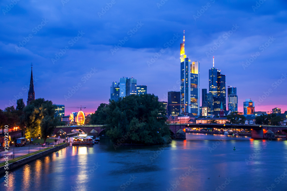 Obraz premium Frankfurt night cityscape - Germany photographed in Frankfurt am Main, Germany. Picture made in 2009.