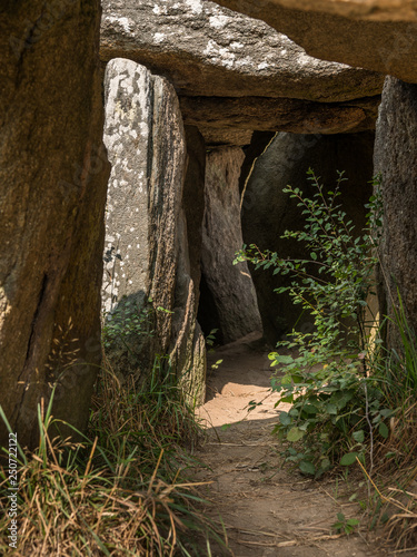 Entrance of the Dolmen de Kerbourg on a sunny day in summer photo