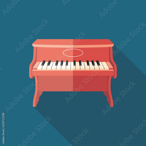 Red piano flat square icon with long shadows.