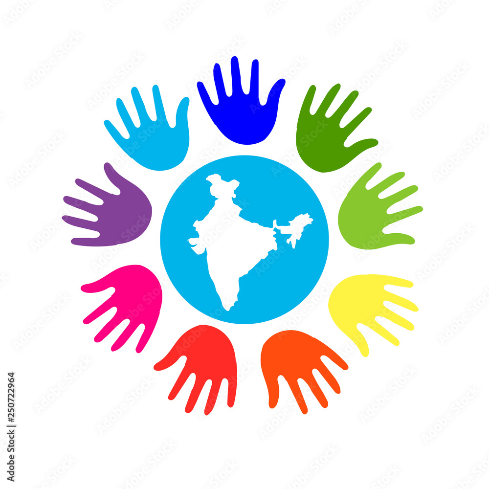 Globe with heart with colored palms around. Abstract earth symbol - global eco concept. Globe with heart with colored palms around. Abstract earth symbol - global eco concept.