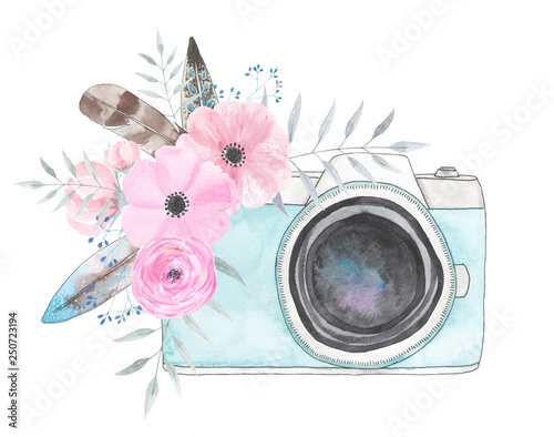 Watercolor camera flower 19