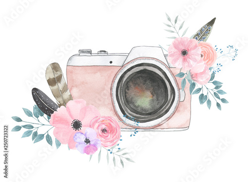 Watercolor camera flower 26