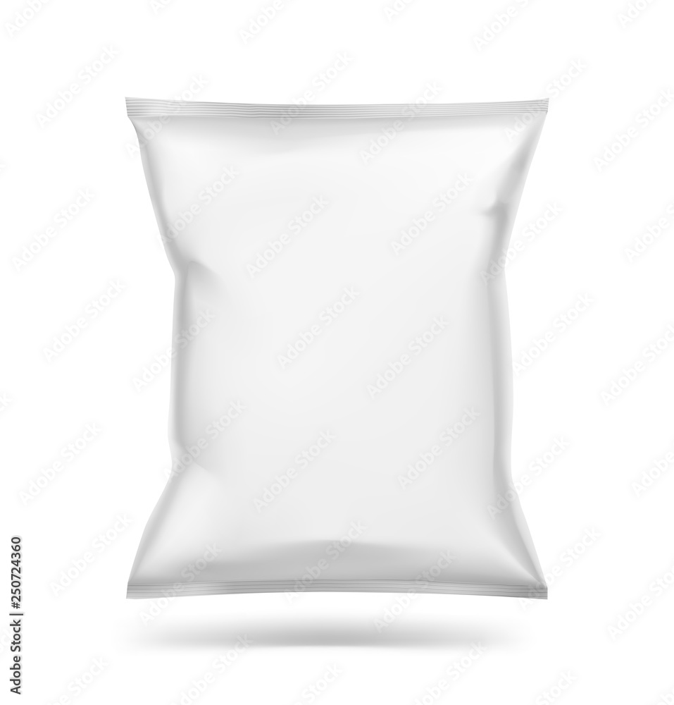 Food snack pillow bag mockup. Vector illustration isolated on white  background. Can be use for template your design, promo, adv. EPS10. Stock  Vector | Adobe Stock