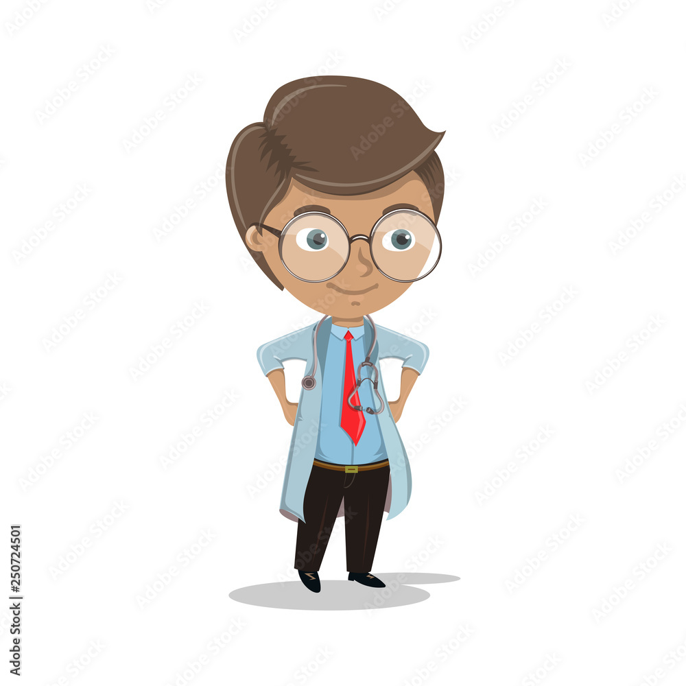 Medical doctor character. Medical profession. Cartoon character. Vector illustration