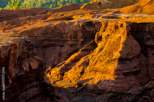 colored mountains and cliffs of Rio Tinto, Andalusia at sunrise