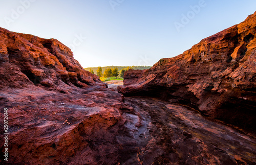 colored mountains and cliffs of Rio Tinto, Andalusia at sunrise