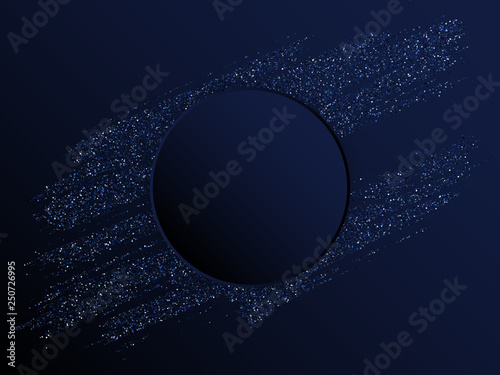 Blue vector frame with golden glitter brushstroke.