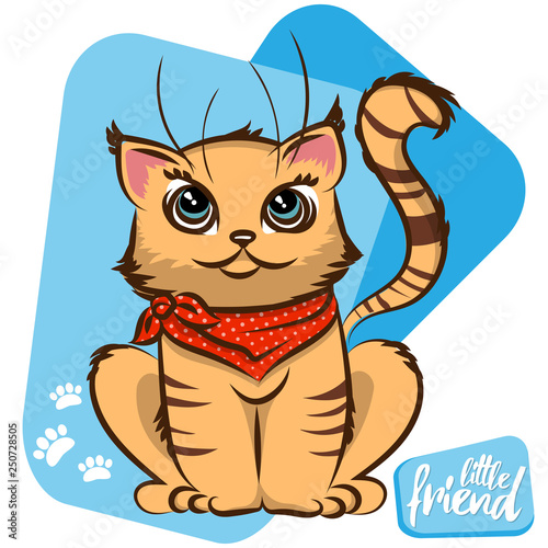Vector illustration in cartoon style. Little cat friend