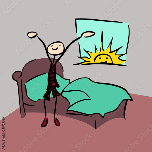 colored_stick man getting out of bed smiling_by jziprian