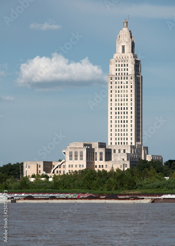 Louisiana State Capitol building as seen from across the Mississippi river., Baton Rouge, Louisiana, USA