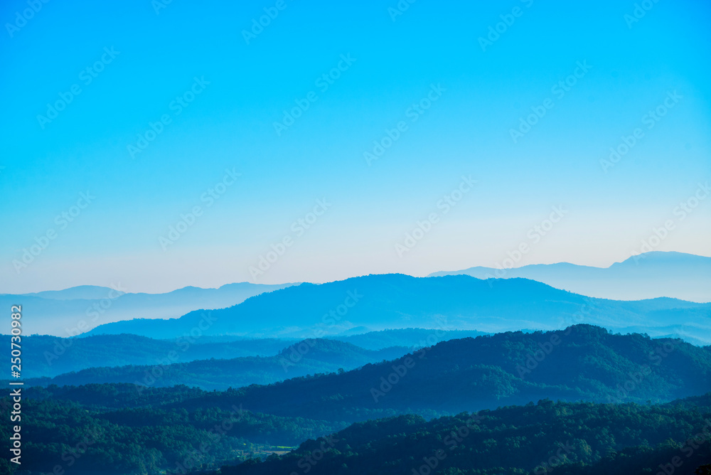 Layers of mountain range at northern of Thailand. Panorama.
