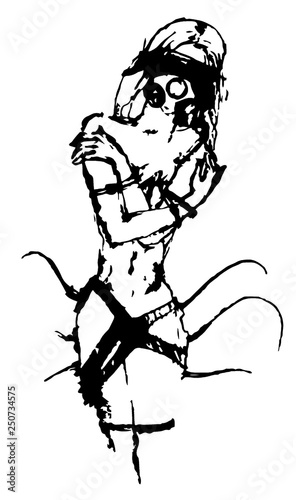 Vector Hand drawn sketch of cyberpunk girl illustration on white background