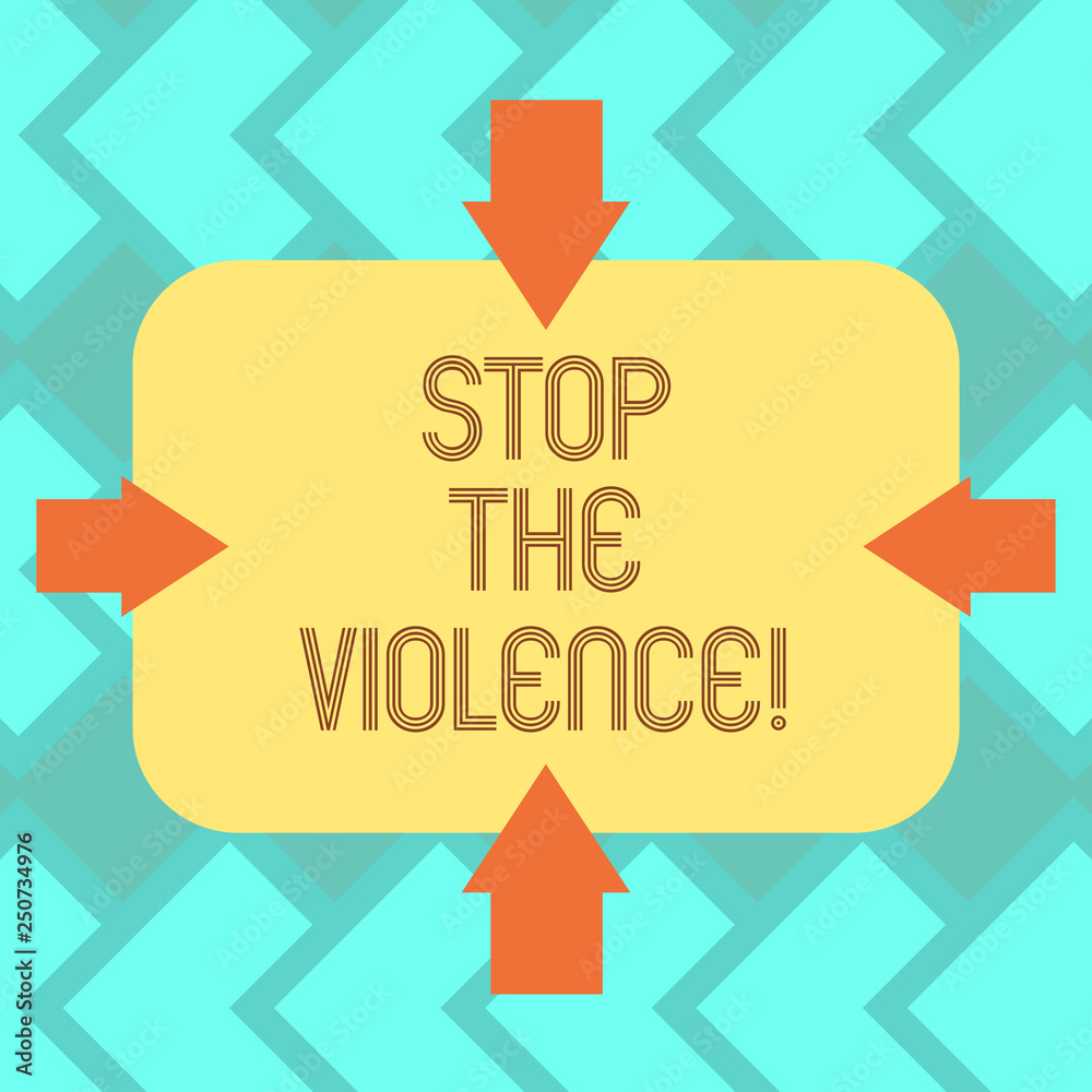 Text sign showing Stop The Violence. Conceptual photo program empowers youth with attitudes skills and resources Arrows on Four Sides of Blank Rectangular Shape Pointing Inward photo Text sign showing Stop The Violence. Conceptual photo program empowers youth with attitudes skills and resources Arrows on Four Sides of Blank Rectangular Shape Pointing Inward photo
