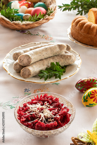 Easter breakfast - white sausage, beetroot and horseradish 