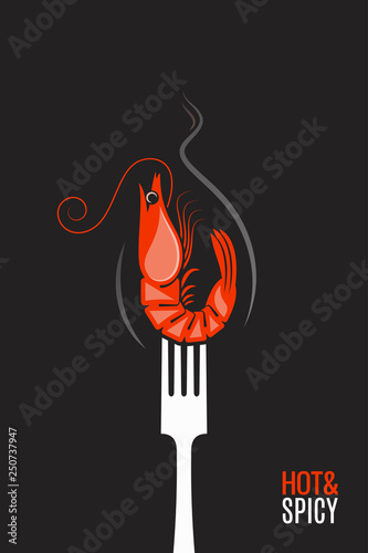 Shrimp on fork. Grilled tiger prawn. Hot shrimp