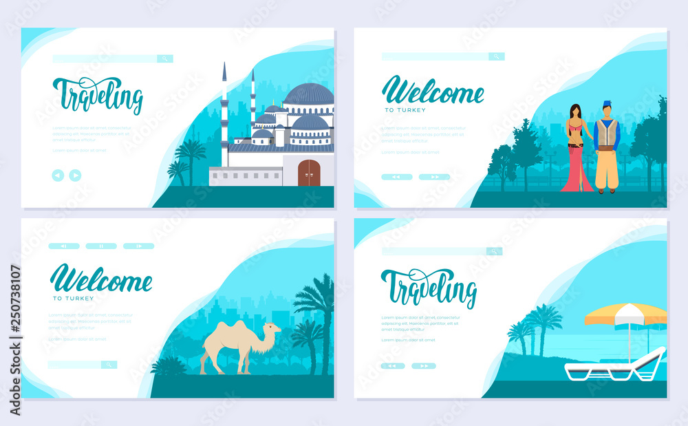 Naklejka premium Turkey country travel tour. Traditional fights with weapon brochure card set. Monument traditional, template of flyear, web banner, ui header, enter site. Layout invintation modern slider
