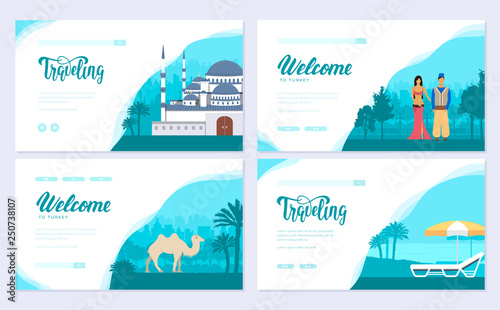 Turkey country travel tour. Traditional fights with weapon brochure card set. Monument traditional, template of flyear, web banner, ui header, enter site. Layout invintation modern slider