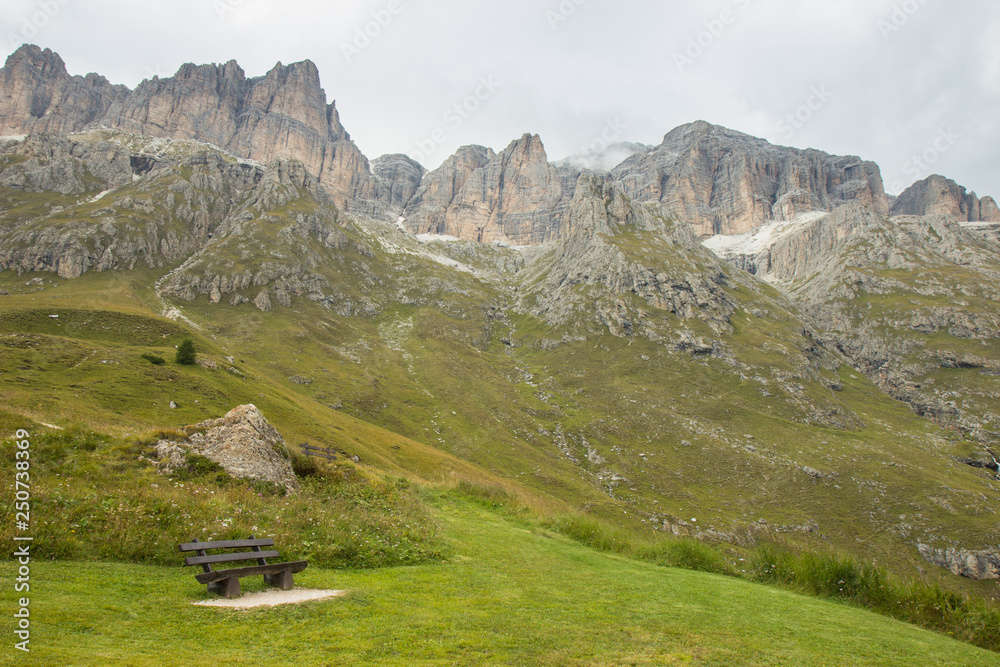 empty bench in Italian Alps empty bench in Italian Alps