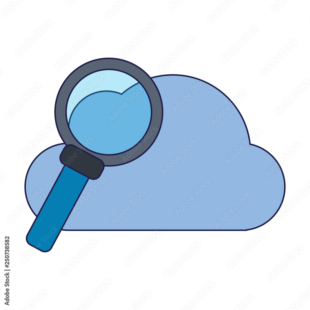 cloud computing and magnifying glass blue lines cloud computing and magnifying glass blue lines