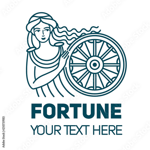 Fortuna roman goddess of wealth money and fortune linear illustration. Beautiful and young woman.