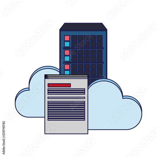database server and cloud computing symbol blue lines