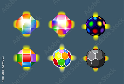 Vector set of rainbow multicolored crystal bombs