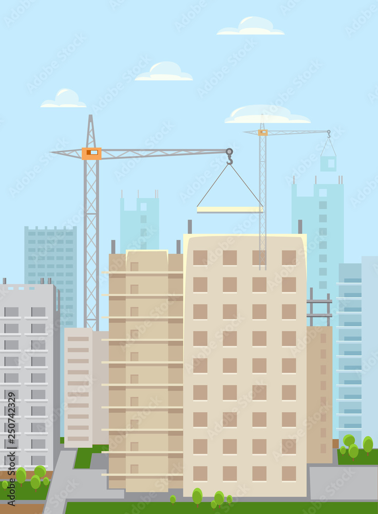 vector illustration of mortgage construction, new district, housing