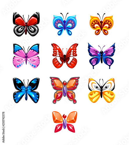 Vector set of jewelry volume butterflies