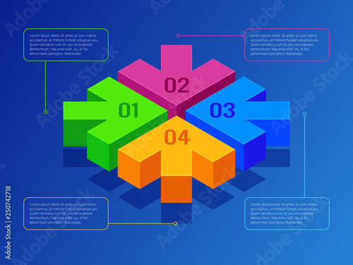 Isometric Arrows with flowchart, workflow or process infographics. Next steps arrows for presentations. Vector isolated illustration