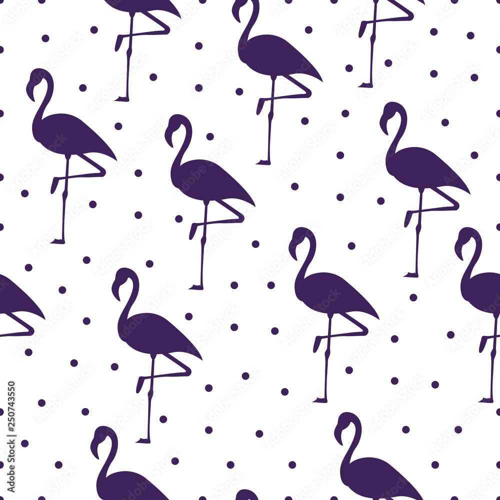 Fototapeta premium Tropical flamingo pattern. Seamless flamingo pattern. Polka dots. Vector illustration