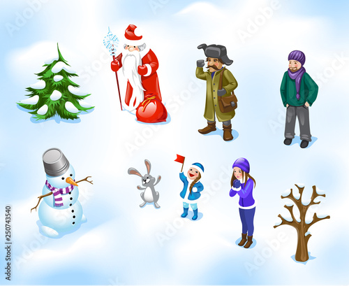 vector illustration of peoples , Santa and snowman