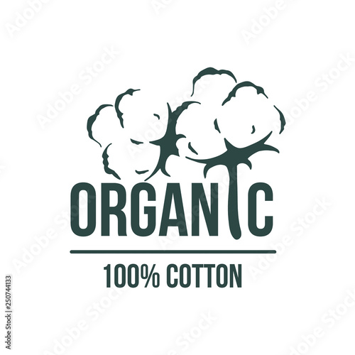Natural organic cotton, pure cotton vector labels set. Hand drawn, typographic style icons or badges, stickers, signs. Isolated white background