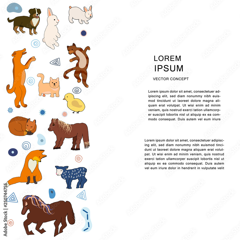 Cartoon hand drawn animals clipart with text. Cartoon hand drawn animals clipart with text.