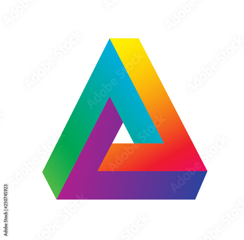 Triangle logo isometric, infinity sharp corner geometric shape illusion, hipster monogram converge overlapping line infinite icon, innovation tech delta emblem
