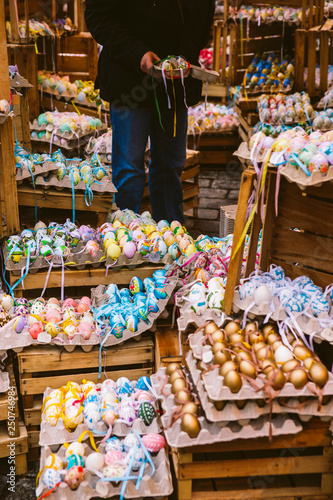 Photography Budapest, Hungary - March 29, 2013: Street stall selling Easter eggs decorated with pretty paintings