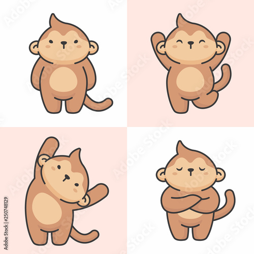 Vector set of cute monkey characters