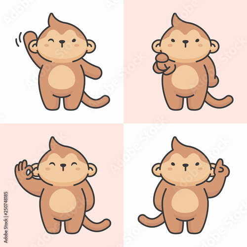 Vector set of cute monkey characters