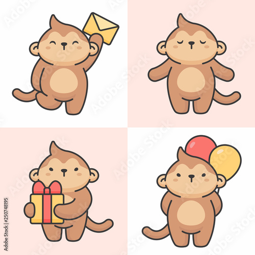 Vector set of cute monkey characters