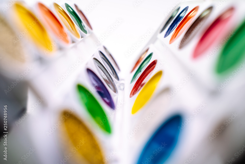 set of watercolor paints isolated on white background set of watercolor paints isolated on white background