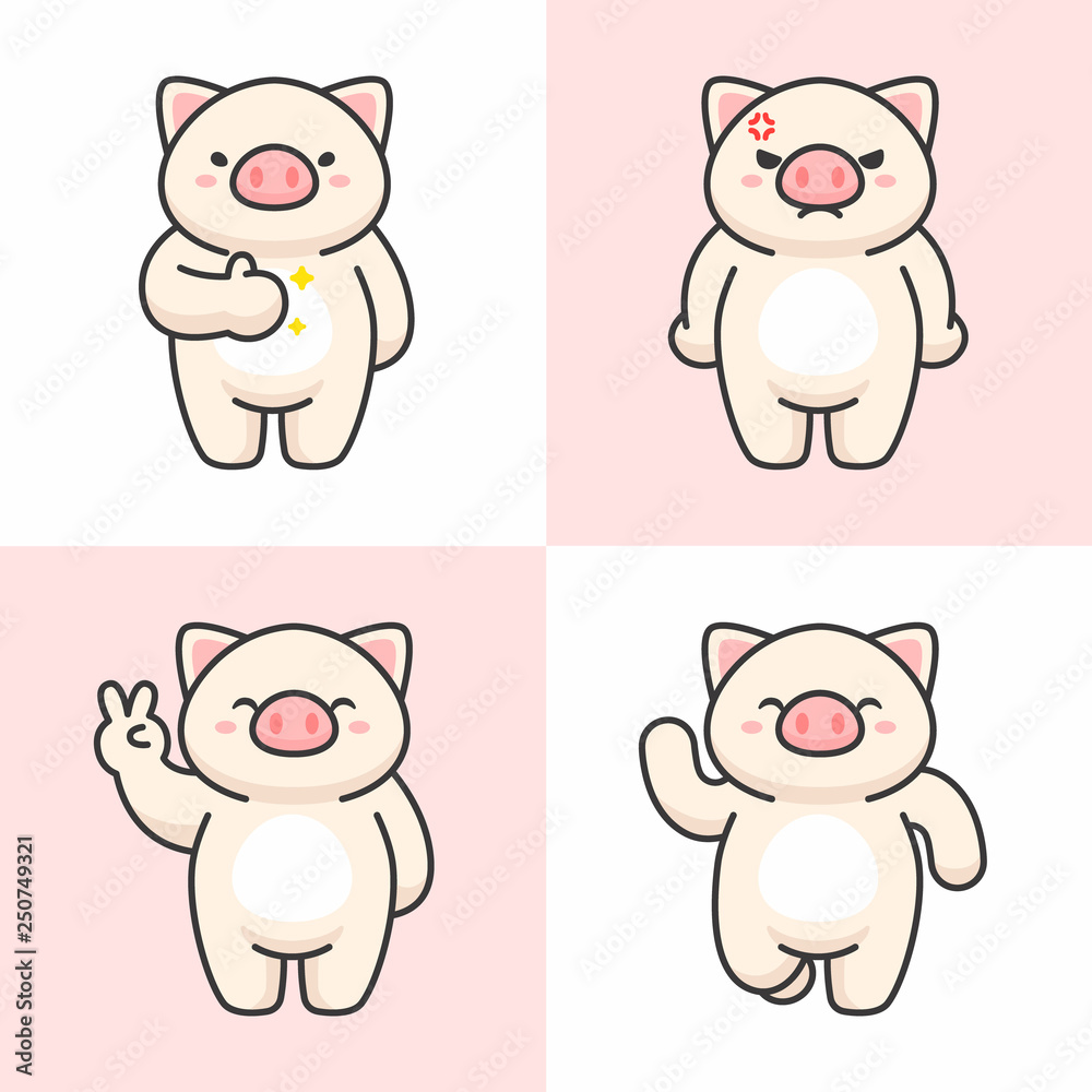 Vector set of cute pig characters