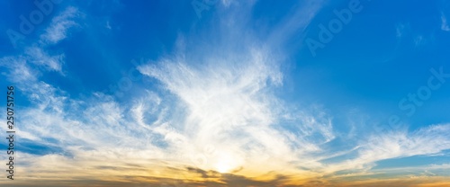 Panorama of sunrise sky and smooth clouds nature background