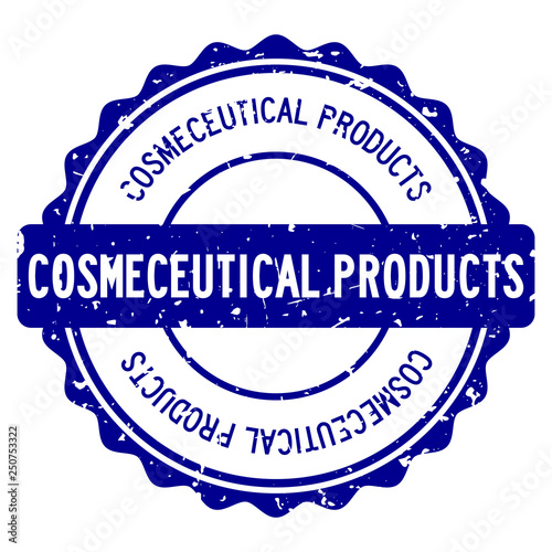 Grunge blue cosmeceutical word rubber seal stamp on white background