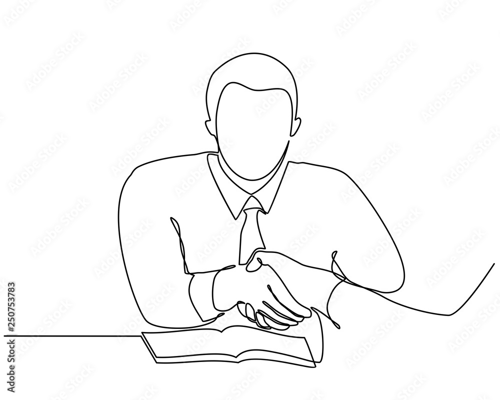 continuous line drawing concept of business people meeting with handshake. vector