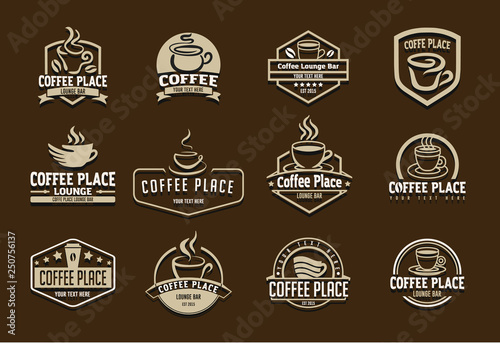 Vector illustration concept of coffee logo. Brown on beige background