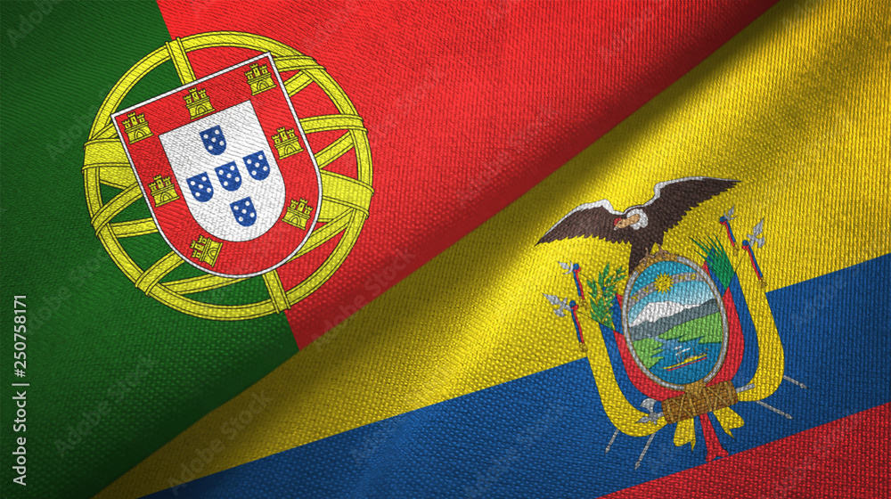 Fototapeta premium Portugal and Ecuador two flags textile cloth, fabric texture
