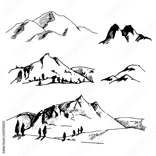 Vector Hand drawn sketch of abstract mountain illustration on white background