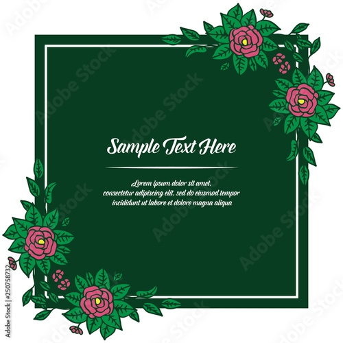 Vector illustration green leaves flower frame with your sample text here hand drawn