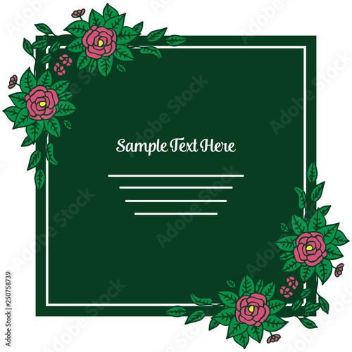 Vector illustration green leaves flower frame with your sample text here hand drawn