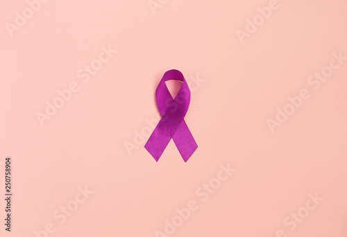Purple ribbons toning copy space background, Alzheimer's disease, Pancreatic cancer, Epilepsy awareness, Hodgkin's