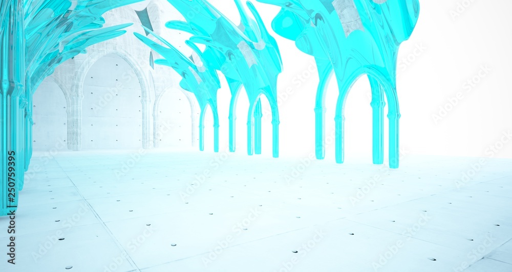 Obraz premium Abstract concrete gothic interior with glass. 3D illustration and rendering.